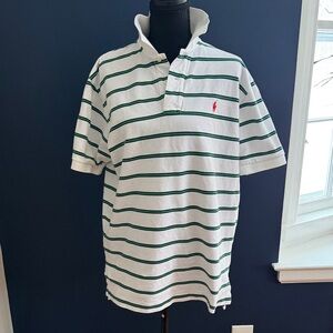 Polo Ralph Lauren White Green Stripe Polo Shirt Men’s Large Classic Fit